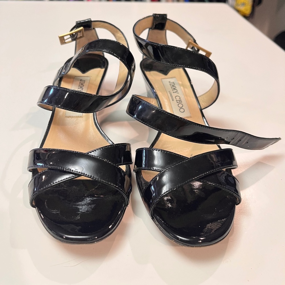 Jimmy Choo Black Patent Strappy Sandals